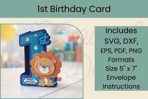 Cute Lion 1st Birthday Card SVG SVG for Cricut