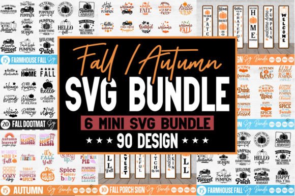 Collection of fall-themed SVG designs for Cricut with pumpkins, autumn phrases, and seasonal graphics.