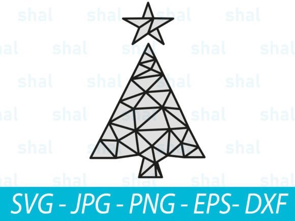Geometric Christmas tree with a star, made of triangular patterns.
