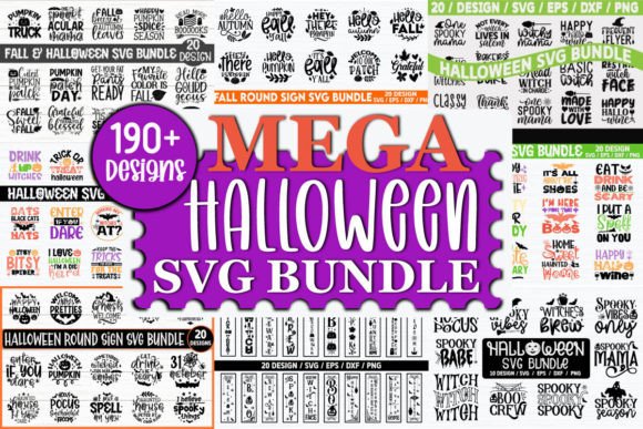 Collage of various Halloween-themed SVG designs with phrases and decorative elements.