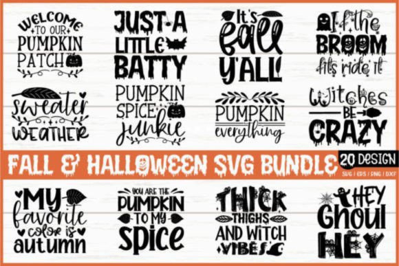 Collection of Halloween-themed SVG designs with phrases like 'Welcome to our pumpkin patch' and 'It's fall y'all'.