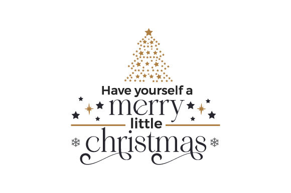 Gold Christmas tree with stars and 'Have yourself a merry little Christmas' text for Cricut projects.