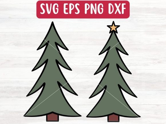 Two layered Christmas tree illustrations, one with a star on top.