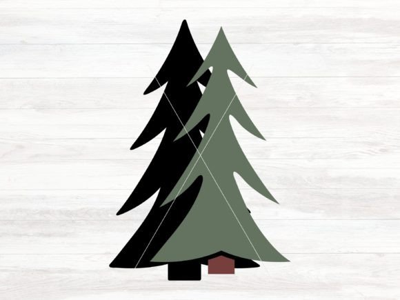 Layered Christmas tree shapes in black and green, stacked on a light background.