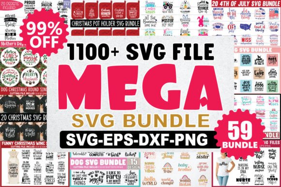 Collage of various SVG design thumbnails with phrases and graphics.