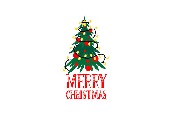 Colorful Christmas tree with lights and Merry Christmas text for Cricut projects