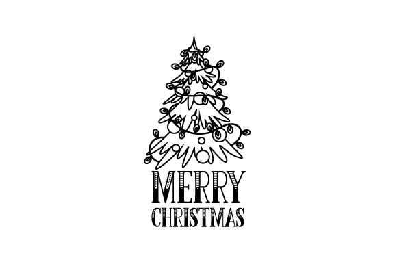 Black and white Christmas tree with lights and Merry Christmas text for Cricut projects