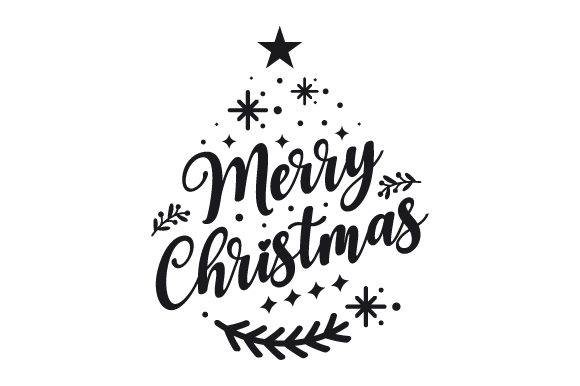 Black and white Merry Christmas SVG with stars and tree design for Cricut projects
