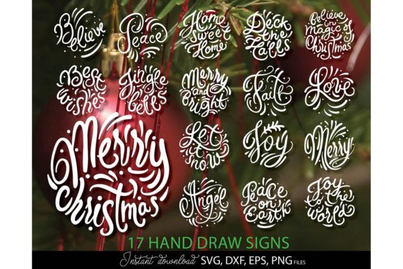 Festive hand-lettered Christmas phrases for Cricut projects, featuring 'Merry Christmas' and more.