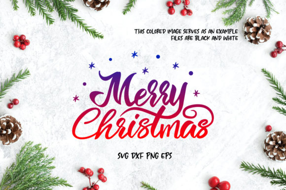 Colorful 'Merry Christmas' hand lettered SVG with pine cones and berries for Cricut projects.