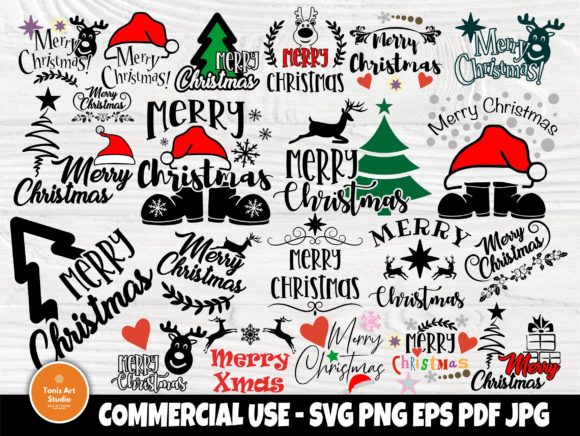 Collection of Merry Christmas SVG designs with Santa hats and reindeer for Cricut projects.