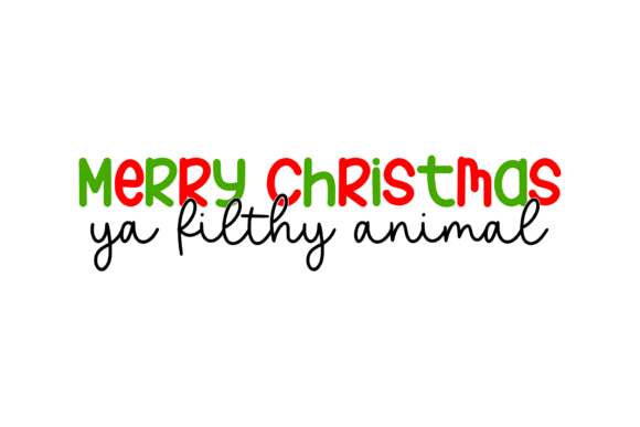 Colorful 'Merry Christmas Ya Filthy Animal' SVG design in red, green, and white, ideal for Cricut projects.