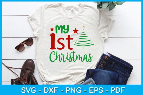 T-shirt with My First Christmas design in red and green for Cricut use