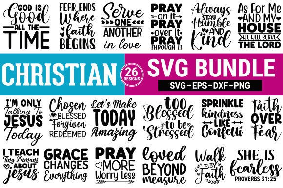 Christian-themed SVG designs with inspirational quotes and phrases.