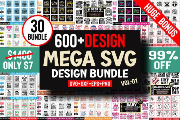 Collage of multiple SVG designs with various themes and icons.
